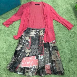 Coral, black, white and beige sweater set